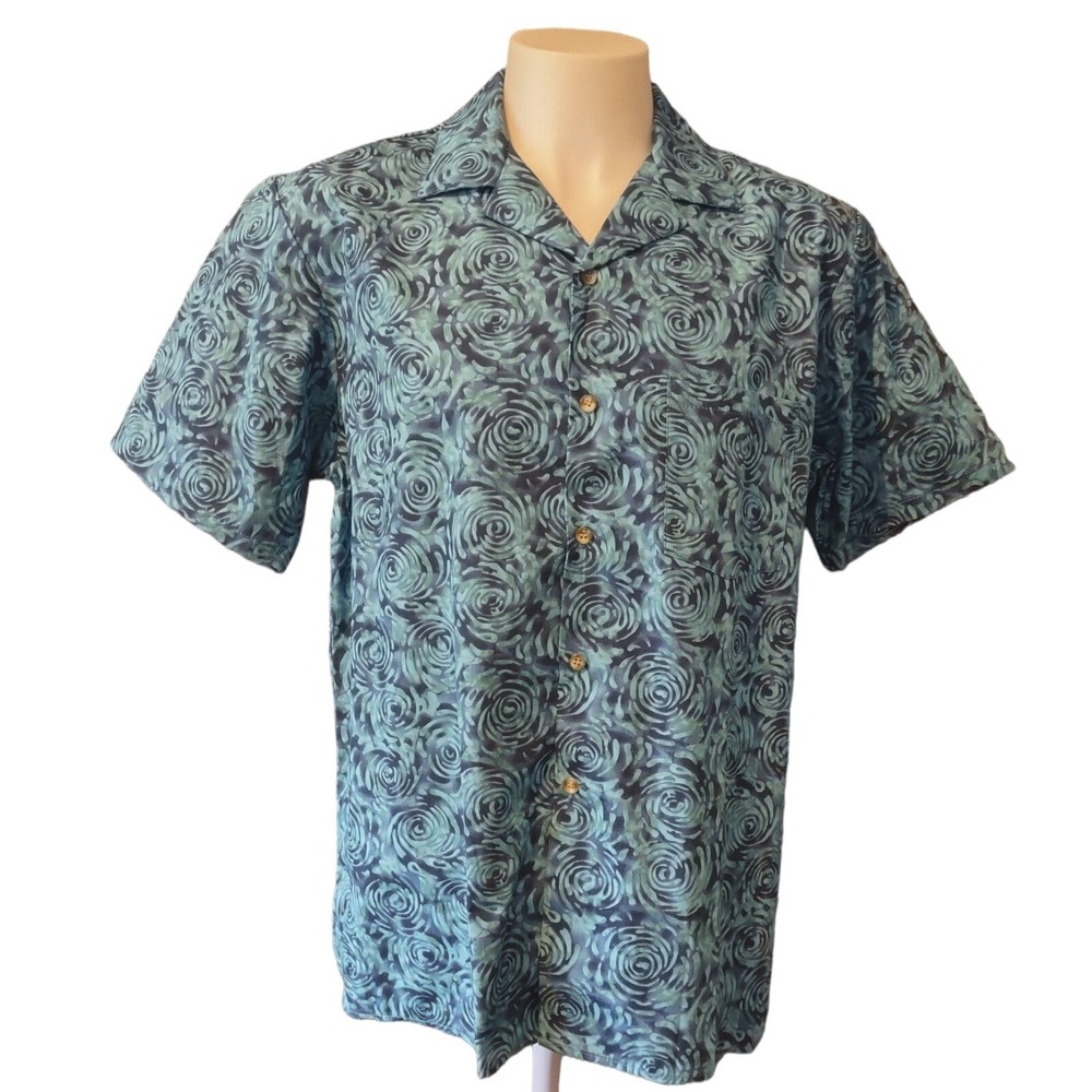 Superior Uniform Group Shirt L Mens Boho Tropical Teal Blue Swirl Rose 61484